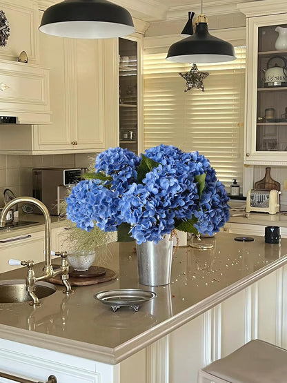 20" 4PCS Artificial Light Blue Hydrangea Flowers Large Faux Latex Real Touch Fake Hydrangeas Silk Bouquet with Leaves Stems for Family Table Office Wedding Party Arrangements