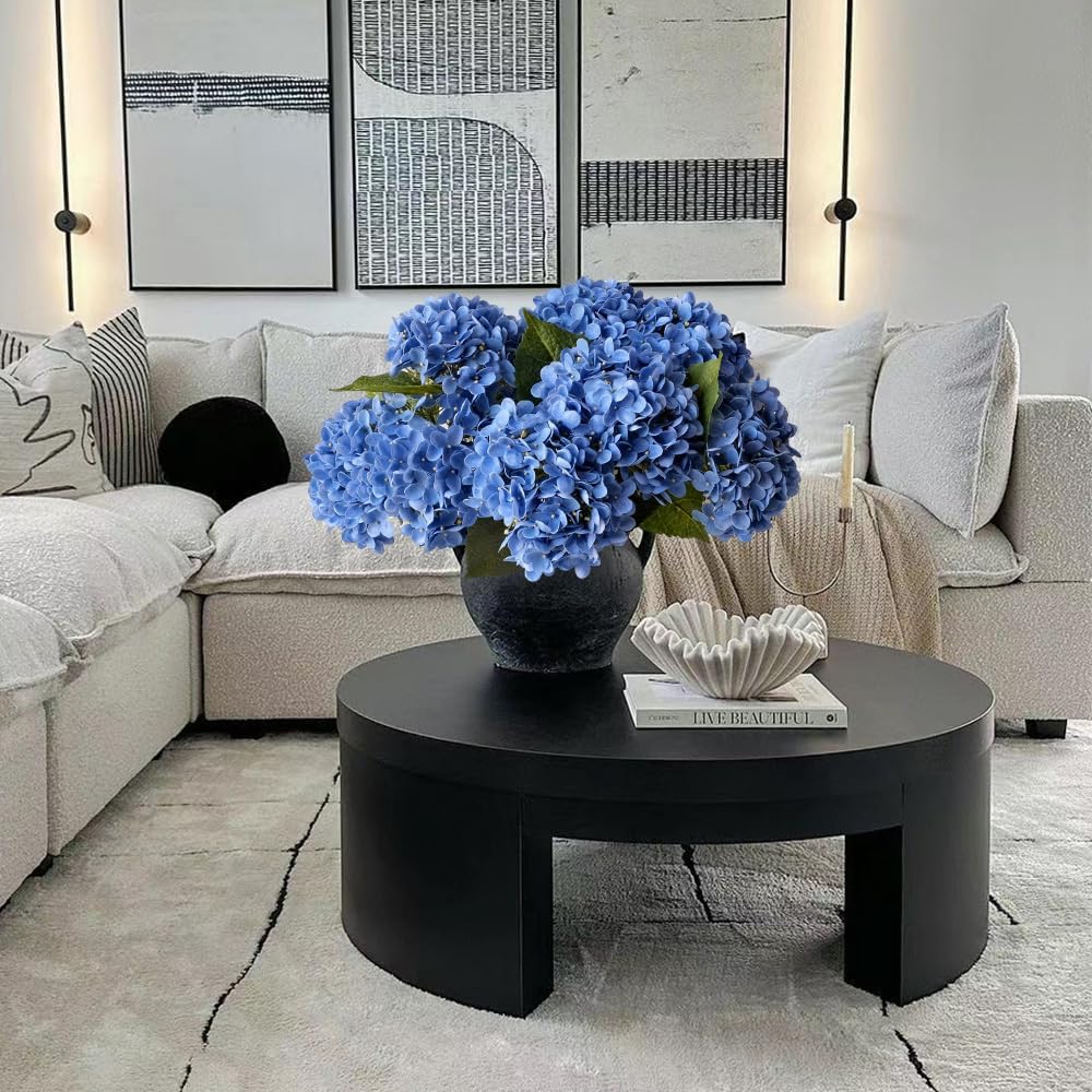 20" 4PCS Artificial Light Blue Hydrangea Flowers Large Faux Latex Real Touch Fake Hydrangeas Silk Bouquet with Leaves Stems for Family Table Office Wedding Party Arrangements