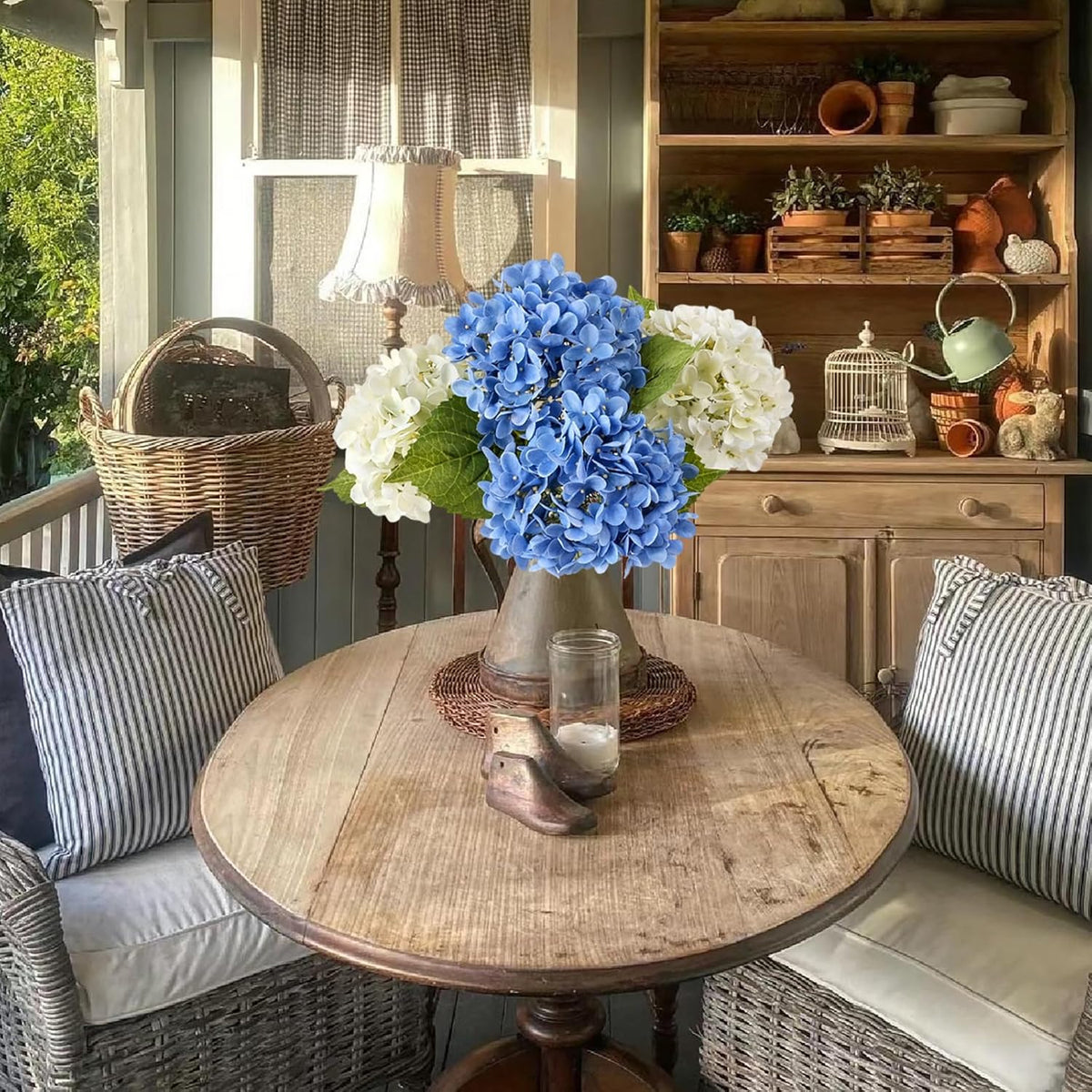 20" 4PCS Artificial Light Blue Hydrangea Flowers Large Faux Latex Real Touch Fake Hydrangeas Silk Bouquet with Leaves Stems for Family Table Office Wedding Party Arrangements