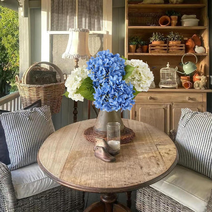 20" 4PCS Artificial Light Blue Hydrangea Flowers Large Faux Latex Real Touch Fake Hydrangeas Silk Bouquet with Leaves Stems for Family Table Office Wedding Party Arrangements