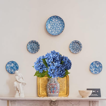 20" 4PCS Artificial Light Blue Hydrangea Flowers Large Faux Latex Real Touch Fake Hydrangeas Silk Bouquet with Leaves Stems for Family Table Office Wedding Party Arrangements