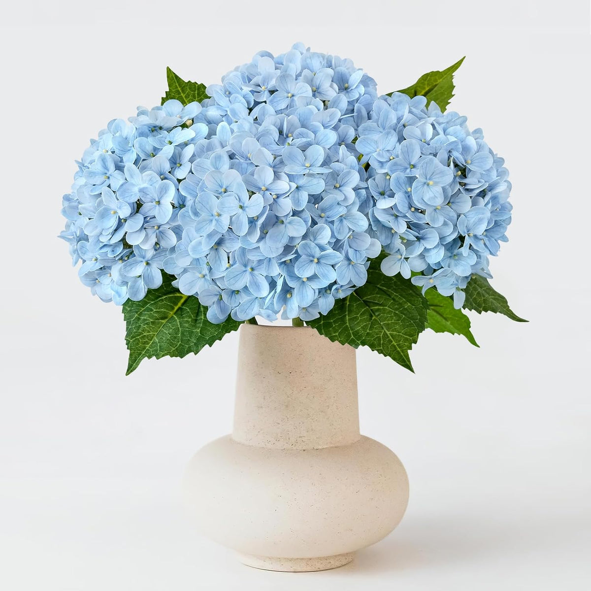 20" 4PCS Artificial Light Blue Hydrangea Flowers Large Faux Latex Real Touch Fake Hydrangeas Silk Bouquet with Leaves Stems for Family Table Office Wedding Party Arrangements