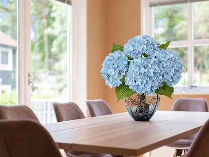 20" 4PCS Artificial Light Blue Hydrangea Flowers Large Faux Latex Real Touch Fake Hydrangeas Silk Bouquet with Leaves Stems for Family Table Office Wedding Party Arrangements