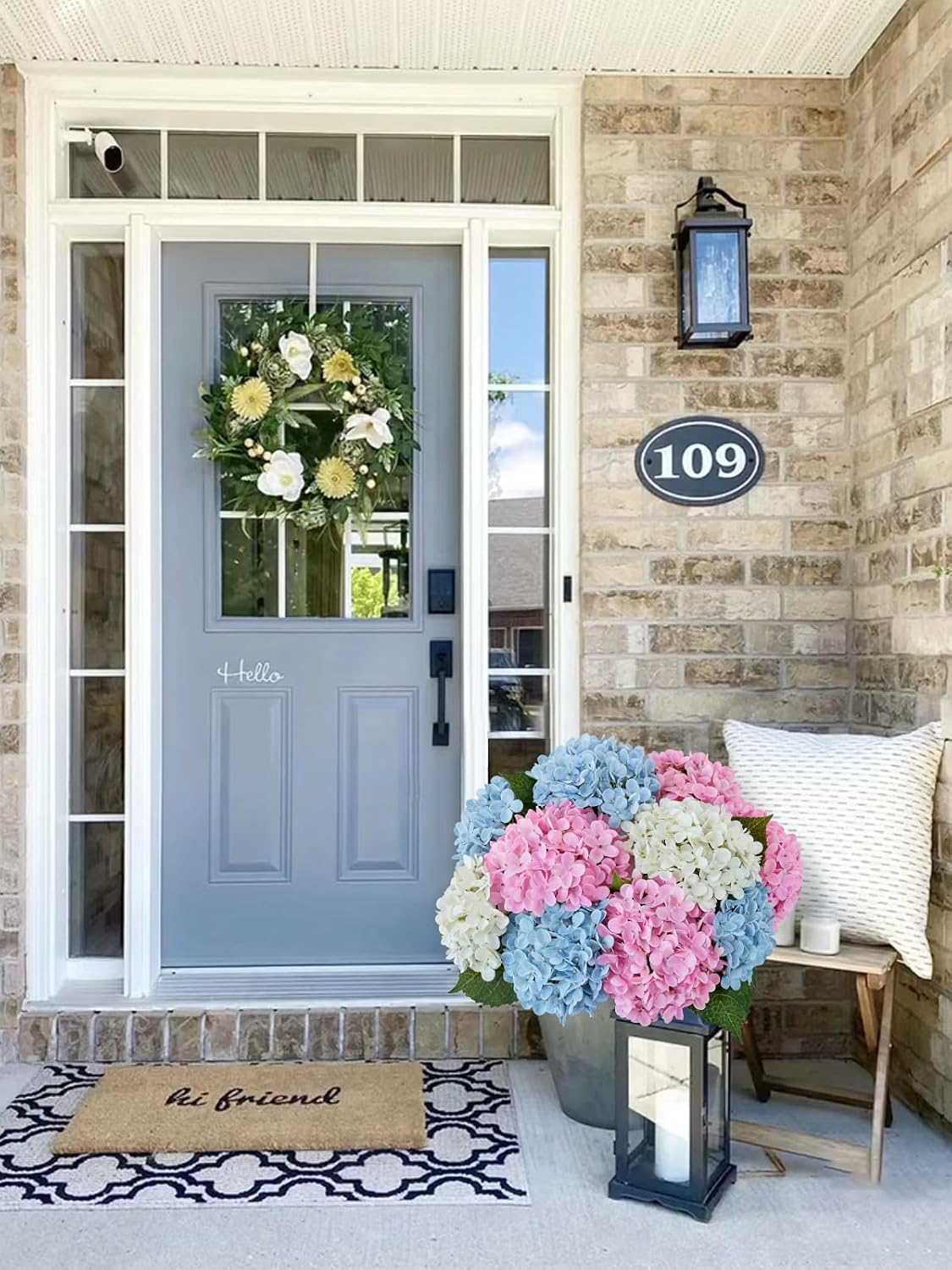 20" 4PCS Artificial Light Blue Hydrangea Flowers Large Faux Latex Real Touch Fake Hydrangeas Silk Bouquet with Leaves Stems for Family Table Office Wedding Party Arrangements