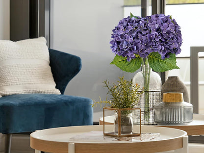 20" 4PCS Artificial Light Blue Hydrangea Flowers Large Faux Latex Real Touch Fake Hydrangeas Silk Bouquet with Leaves Stems for Family Table Office Wedding Party Arrangements