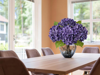 20" 4PCS Artificial Light Blue Hydrangea Flowers Large Faux Latex Real Touch Fake Hydrangeas Silk Bouquet with Leaves Stems for Family Table Office Wedding Party Arrangements