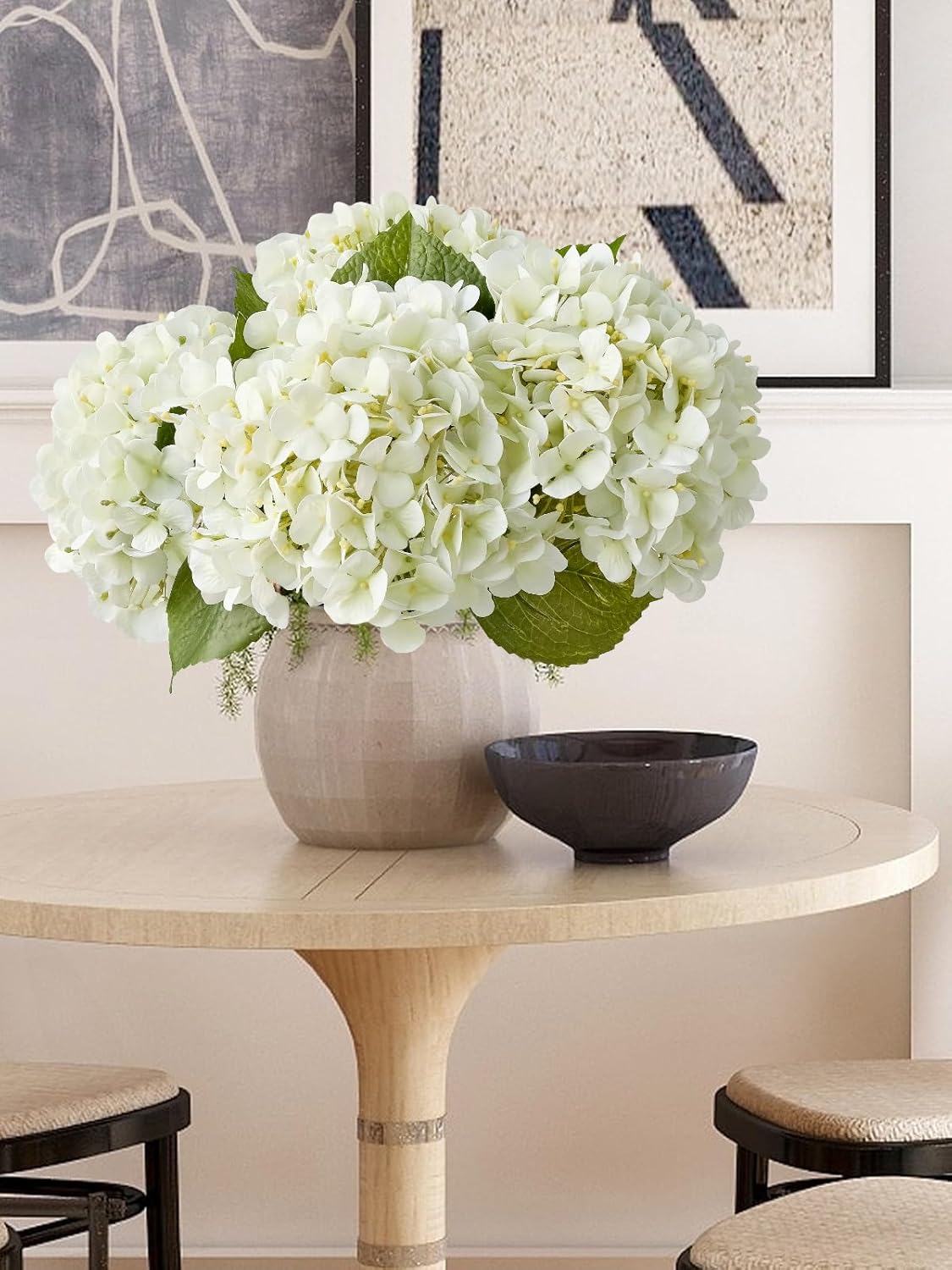 20" 4PCS Artificial Light Blue Hydrangea Flowers Large Faux Latex Real Touch Fake Hydrangeas Silk Bouquet with Leaves Stems for Family Table Office Wedding Party Arrangements