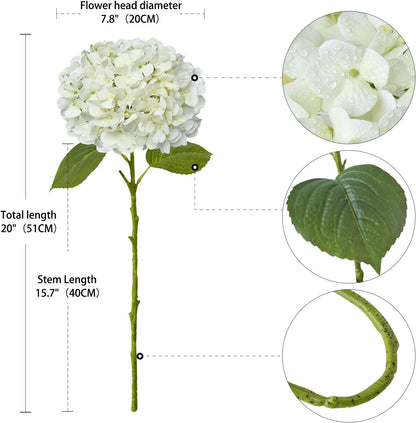 20" 4PCS Artificial Light Blue Hydrangea Flowers Large Faux Latex Real Touch Fake Hydrangeas Silk Bouquet with Leaves Stems for Family Table Office Wedding Party Arrangements