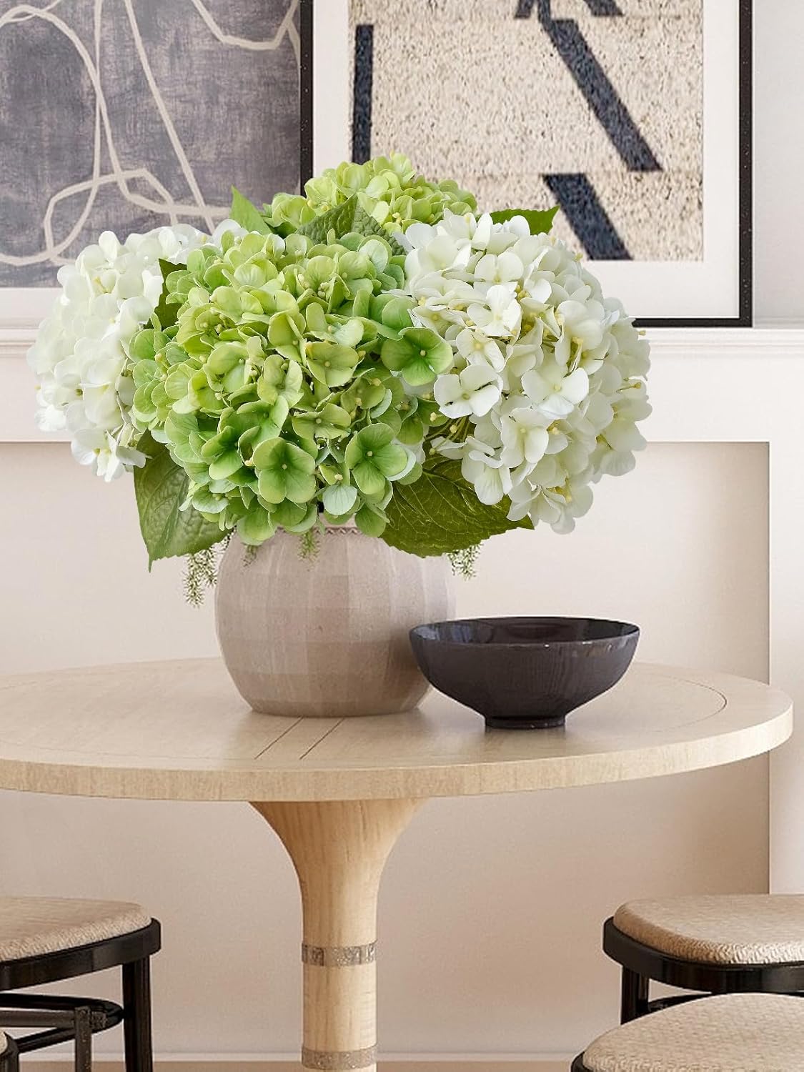 20" 4PCS Artificial Light Blue Hydrangea Flowers Large Faux Latex Real Touch Fake Hydrangeas Silk Bouquet with Leaves Stems for Family Table Office Wedding Party Arrangements