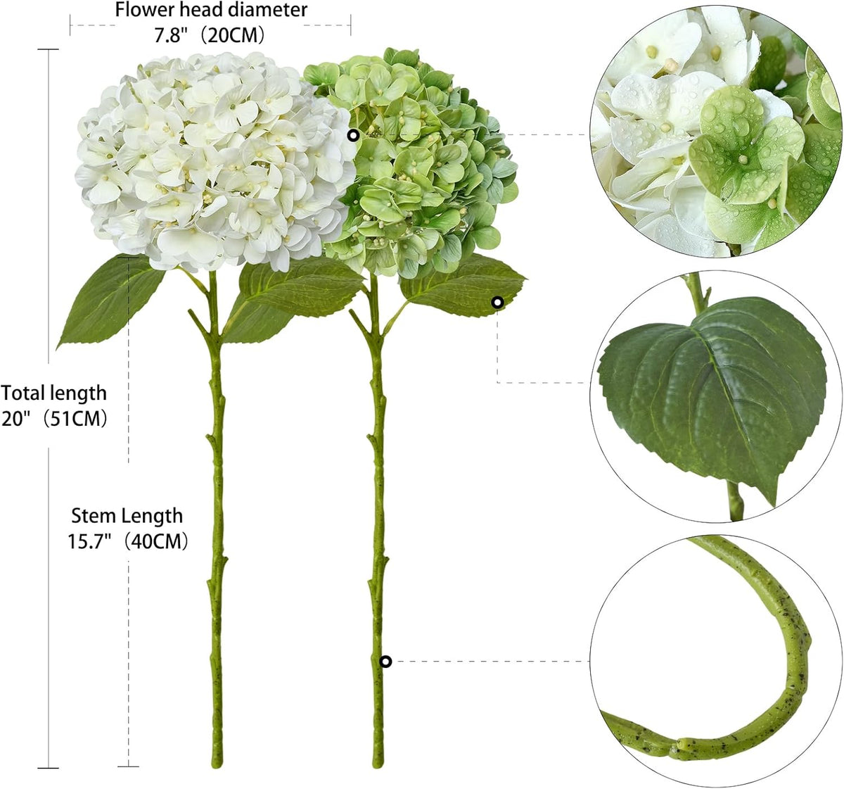 20" 4PCS Artificial Light Blue Hydrangea Flowers Large Faux Latex Real Touch Fake Hydrangeas Silk Bouquet with Leaves Stems for Family Table Office Wedding Party Arrangements