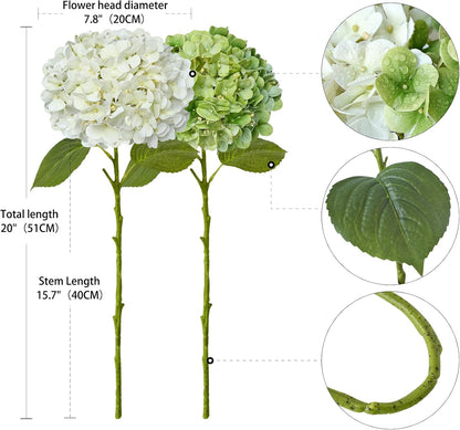 20" 4PCS Artificial Light Blue Hydrangea Flowers Large Faux Latex Real Touch Fake Hydrangeas Silk Bouquet with Leaves Stems for Family Table Office Wedding Party Arrangements
