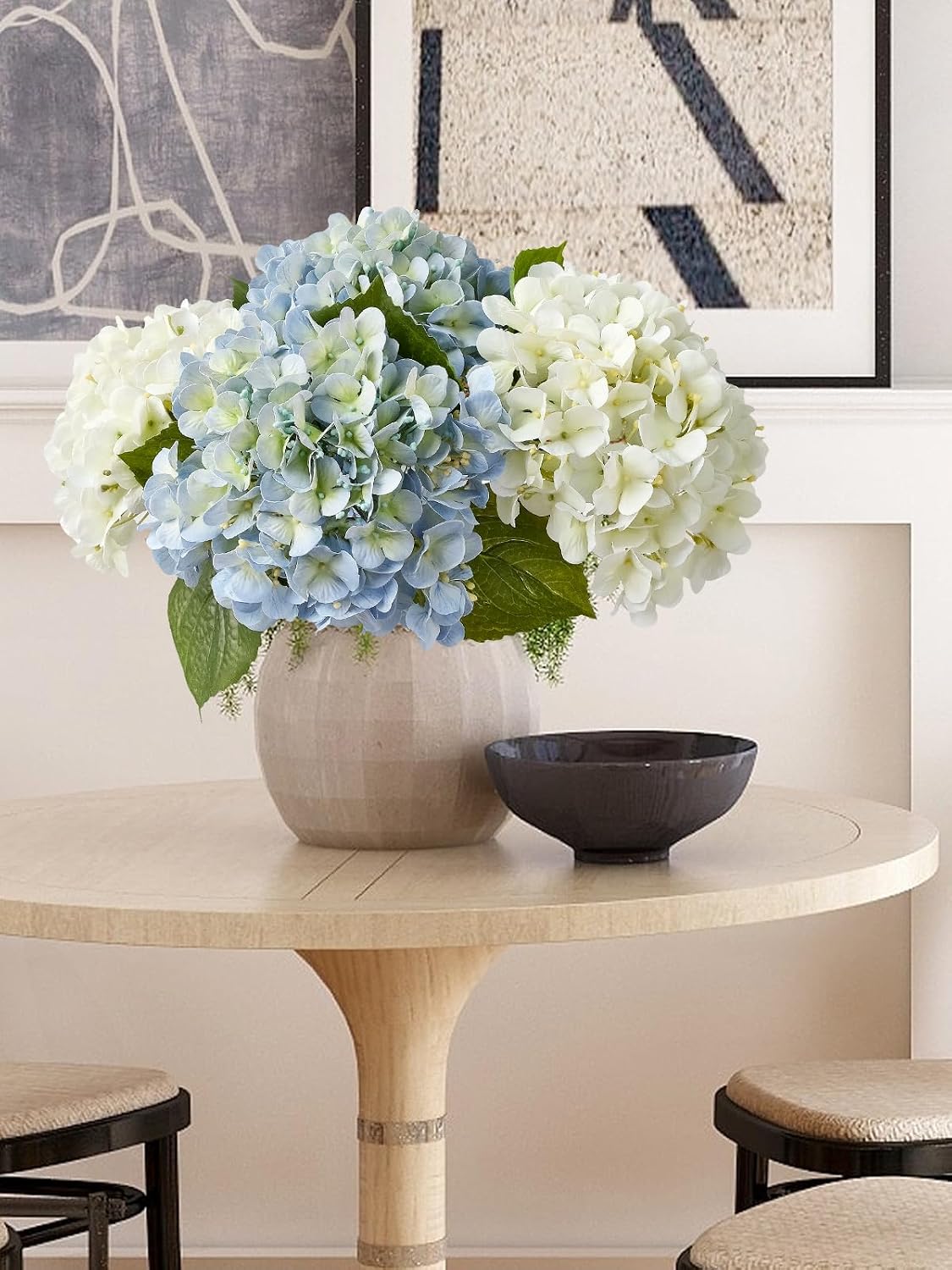 20" 4PCS Artificial Light Blue Hydrangea Flowers Large Faux Latex Real Touch Fake Hydrangeas Silk Bouquet with Leaves Stems for Family Table Office Wedding Party Arrangements