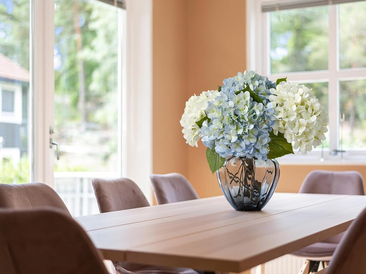 20" 4PCS Artificial Light Blue Hydrangea Flowers Large Faux Latex Real Touch Fake Hydrangeas Silk Bouquet with Leaves Stems for Family Table Office Wedding Party Arrangements