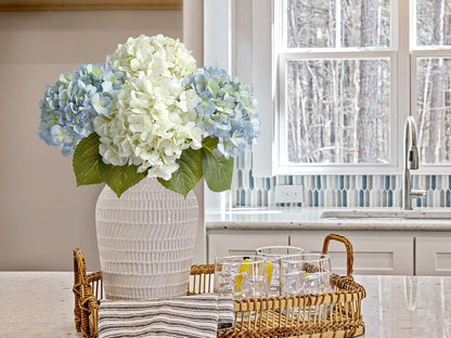 20" 4PCS Artificial Light Blue Hydrangea Flowers Large Faux Latex Real Touch Fake Hydrangeas Silk Bouquet with Leaves Stems for Family Table Office Wedding Party Arrangements