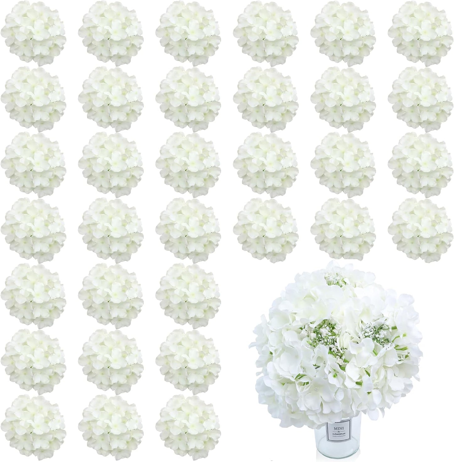 65pcs White Hydrangea Artificial Flowers Bulk (Not Squished, No Steaming Need) Ivory Faux Hydrangeas Bouquet Silk Flowers with Stems for Wedding,Party,Centerpieces,Home,Baby Shower Decor