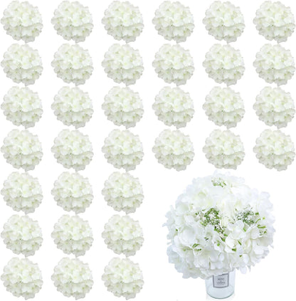 65pcs White Hydrangea Artificial Flowers Bulk (Not Squished, No Steaming Need) Ivory Faux Hydrangeas Bouquet Silk Flowers with Stems for Wedding,Party,Centerpieces,Home,Baby Shower Decor