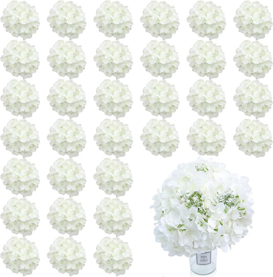65pcs White Hydrangea Artificial Flowers Bulk (Not Squished, No Steaming Need) Ivory Faux Hydrangeas Bouquet Silk Flowers with Stems for Wedding,Party,Centerpieces,Home,Baby Shower Decor
