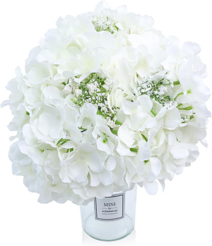 65pcs White Hydrangea Artificial Flowers Bulk (Not Squished, No Steaming Need) Ivory Faux Hydrangeas Bouquet Silk Flowers with Stems for Wedding,Party,Centerpieces,Home,Baby Shower Decor