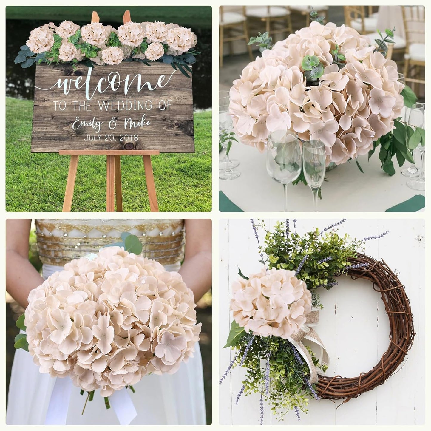 65pcs White Hydrangea Artificial Flowers Bulk (Not Squished, No Steaming Need) Ivory Faux Hydrangeas Bouquet Silk Flowers with Stems for Wedding,Party,Centerpieces,Home,Baby Shower Decor