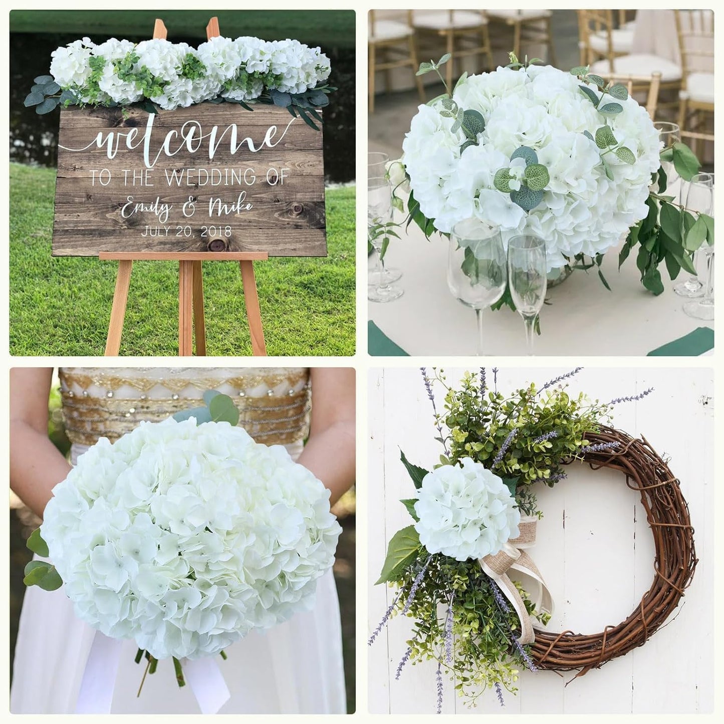 65pcs White Hydrangea Artificial Flowers Bulk (Not Squished, No Steaming Need) Ivory Faux Hydrangeas Bouquet Silk Flowers with Stems for Wedding,Party,Centerpieces,Home,Baby Shower Decor
