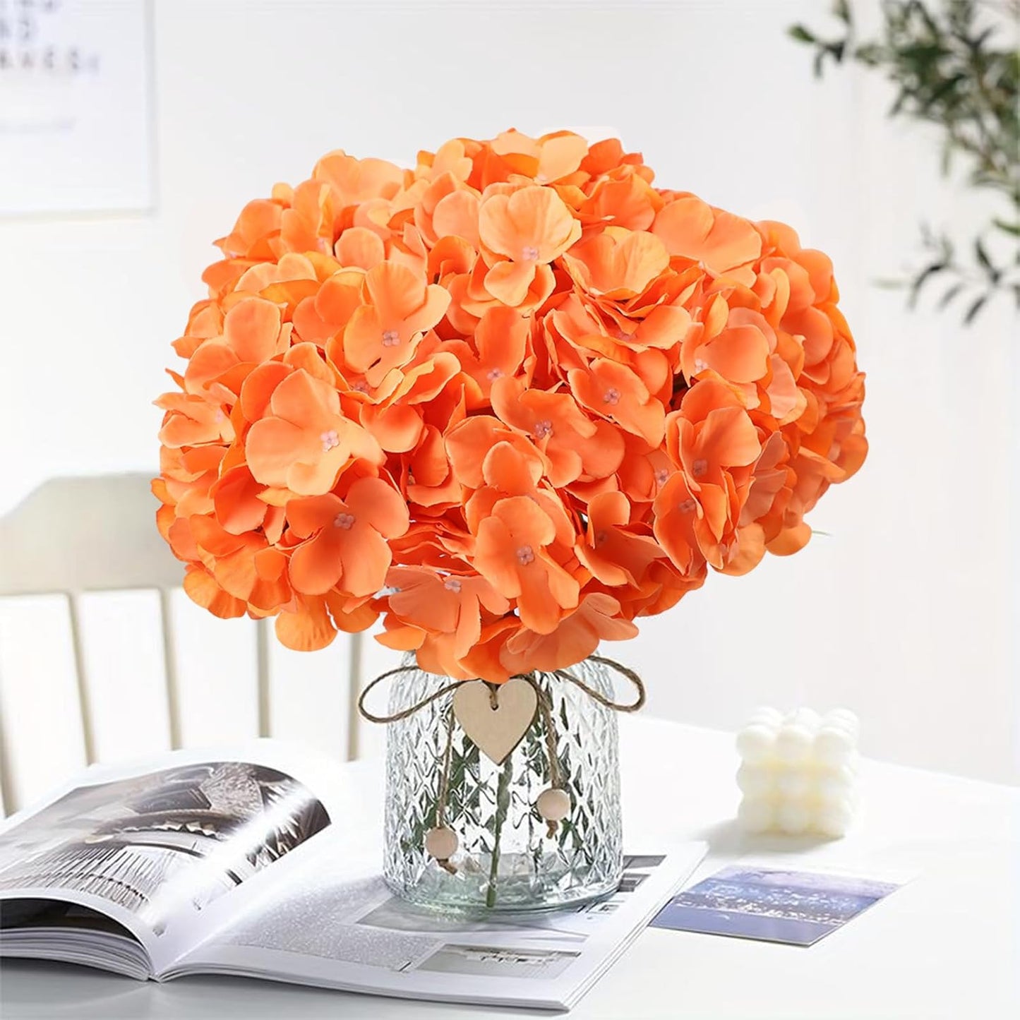 65pcs White Hydrangea Artificial Flowers Bulk (Not Squished, No Steaming Need) Ivory Faux Hydrangeas Bouquet Silk Flowers with Stems for Wedding,Party,Centerpieces,Home,Baby Shower Decor