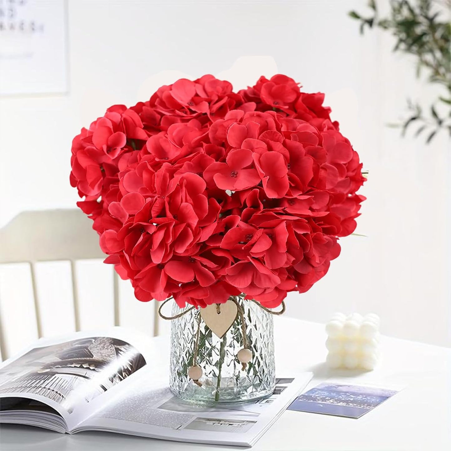 65pcs White Hydrangea Artificial Flowers Bulk (Not Squished, No Steaming Need) Ivory Faux Hydrangeas Bouquet Silk Flowers with Stems for Wedding,Party,Centerpieces,Home,Baby Shower Decor