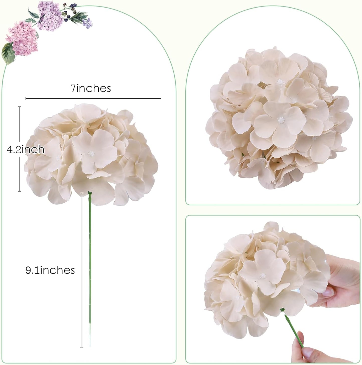 65pcs White Hydrangea Artificial Flowers Bulk (Not Squished, No Steaming Need) Ivory Faux Hydrangeas Bouquet Silk Flowers with Stems for Wedding,Party,Centerpieces,Home,Baby Shower Decor