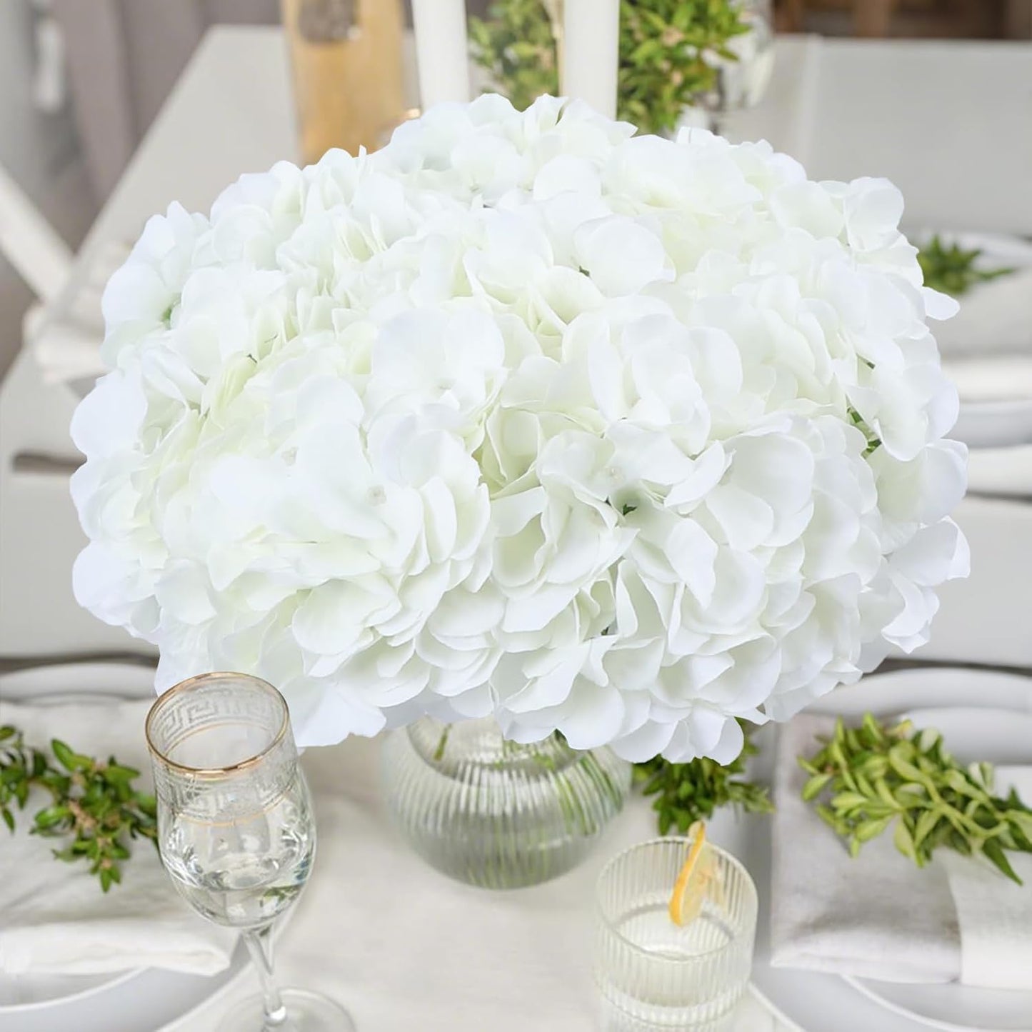 65pcs White Hydrangea Artificial Flowers Bulk (Not Squished, No Steaming Need) Ivory Faux Hydrangeas Bouquet Silk Flowers with Stems for Wedding,Party,Centerpieces,Home,Baby Shower Decor