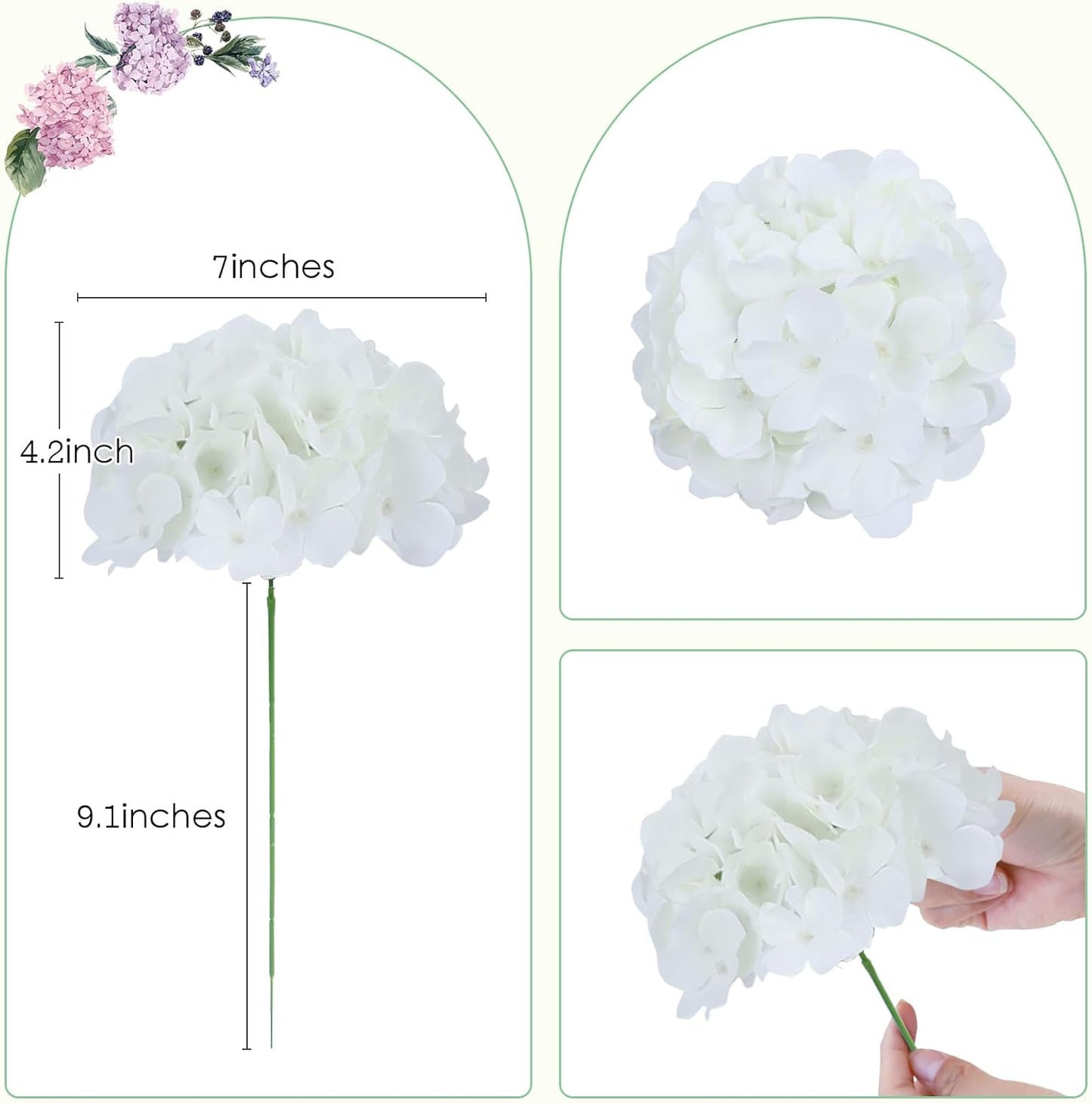 65pcs White Hydrangea Artificial Flowers Bulk (Not Squished, No Steaming Need) Ivory Faux Hydrangeas Bouquet Silk Flowers with Stems for Wedding,Party,Centerpieces,Home,Baby Shower Decor