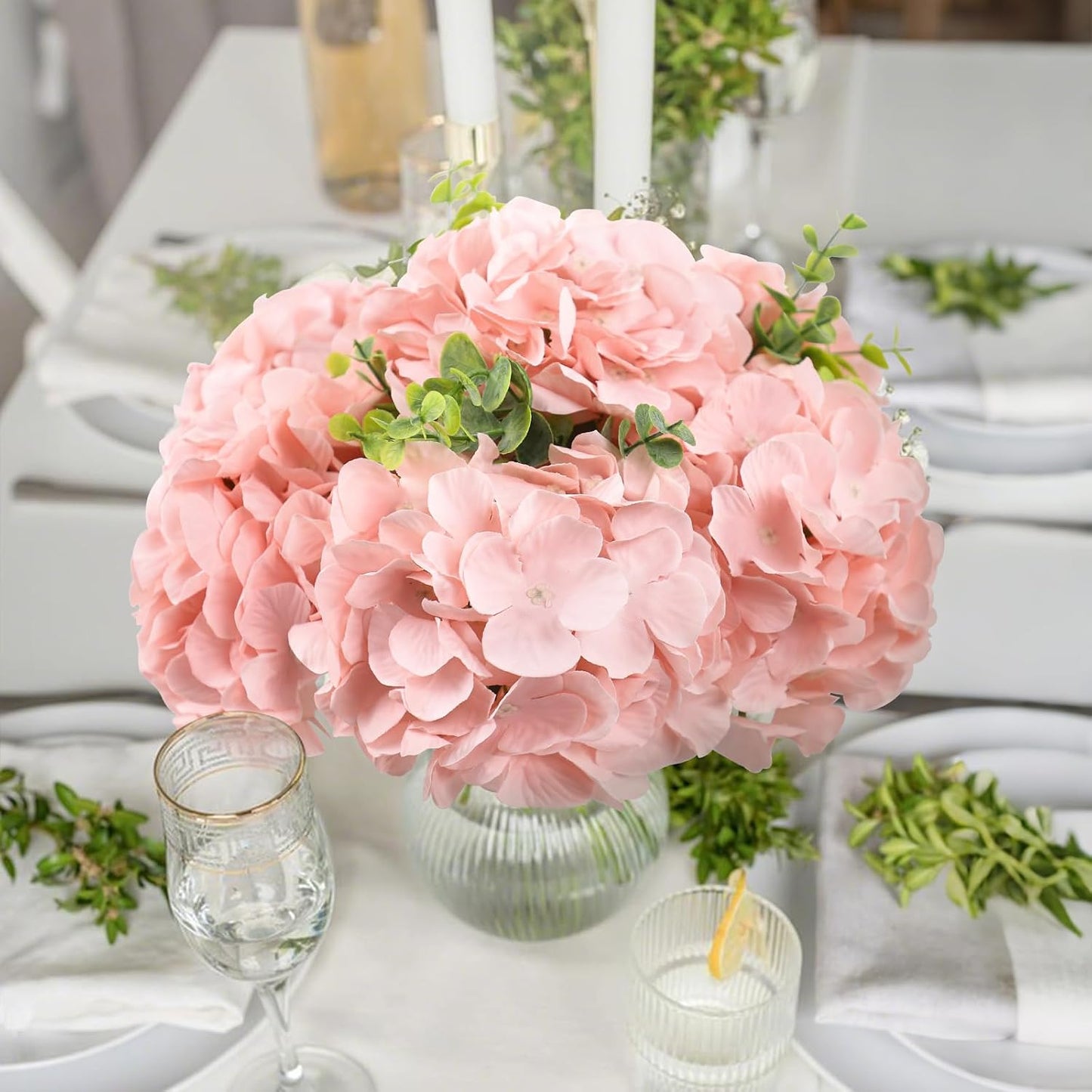 65pcs White Hydrangea Artificial Flowers Bulk (Not Squished, No Steaming Need) Ivory Faux Hydrangeas Bouquet Silk Flowers with Stems for Wedding,Party,Centerpieces,Home,Baby Shower Decor