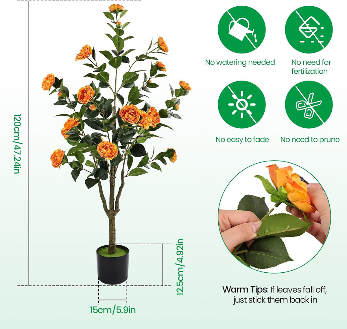 Orange Artificial Camellia Tree 2 Pcs 48Inch/4Ft