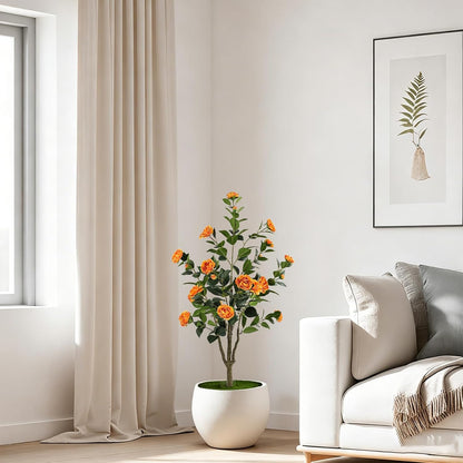 Orange Artificial Camellia Tree 2 Pcs 48Inch/4Ft