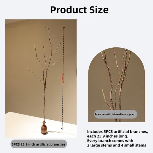 5PCS Lifelike Curly Willow Branches Decorative Dried Artificial Twigs, 25.9 Inches Fake Bendable Sticks Vintage Vines/Stems DIY Greenery Plants Craft Vases Home Garden Hotel Farmhouse Decor (5)