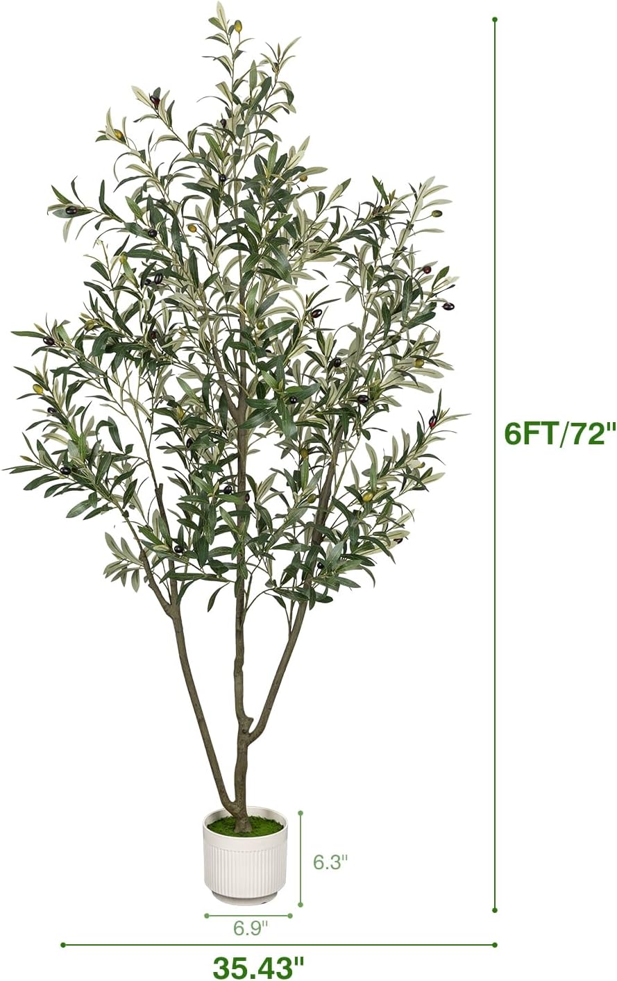 Artificial Olive Tree 6FT Faux Indoor with Planter&Cotton Basket