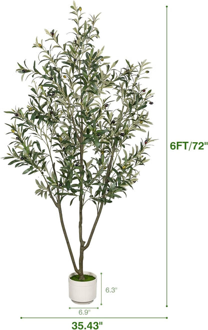 Artificial Olive Tree 6FT Faux Indoor with Planter&Cotton Basket