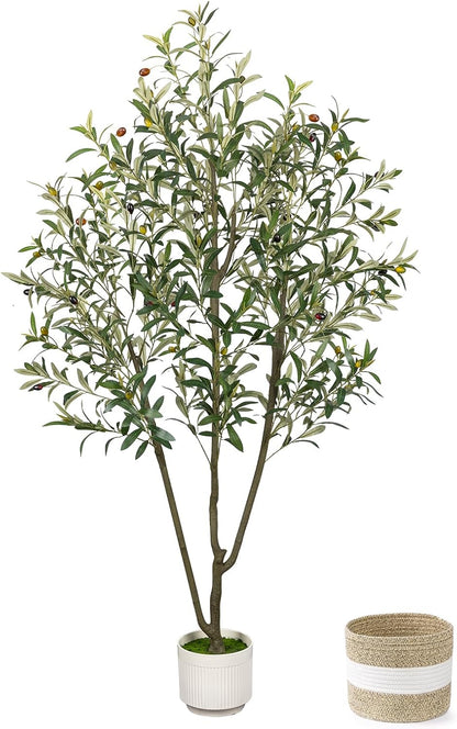 Artificial Olive Tree 6FT Faux Indoor with Planter&Cotton Basket