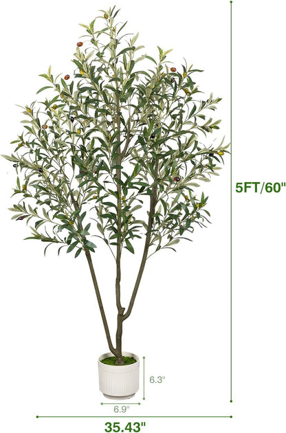 Artificial Olive Tree 6FT Faux Indoor with Planter&Cotton Basket