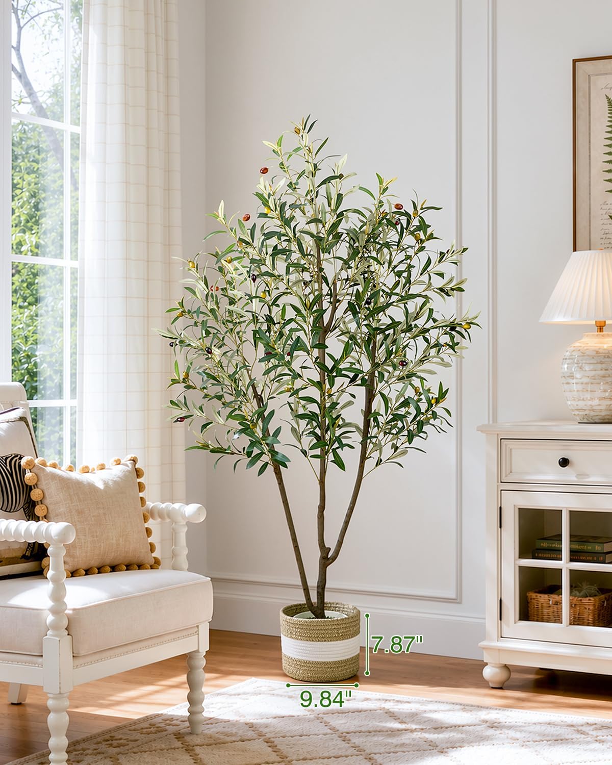 Artificial Olive Tree 6FT Faux Indoor with Planter&Cotton Basket