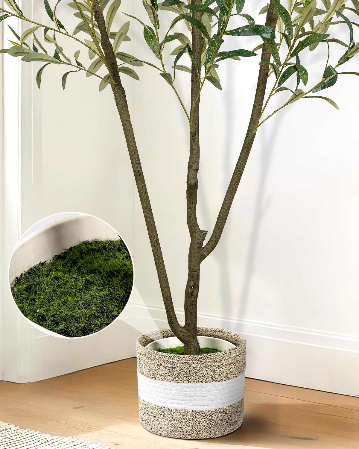 Artificial Olive Tree 6FT Faux Indoor with Planter&Cotton Basket