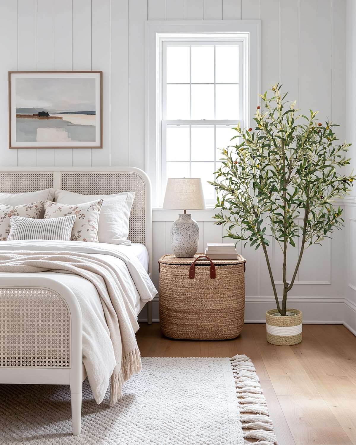 Artificial Olive Tree 6FT Faux Indoor with Planter&Cotton Basket