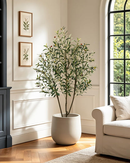Artificial Olive Tree 6FT Faux Indoor with Planter&Cotton Basket