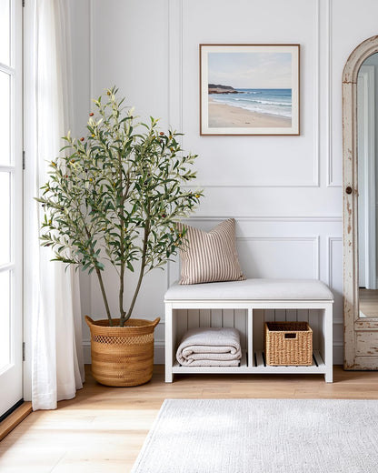 Artificial Olive Tree 6FT Faux Indoor with Planter&Cotton Basket