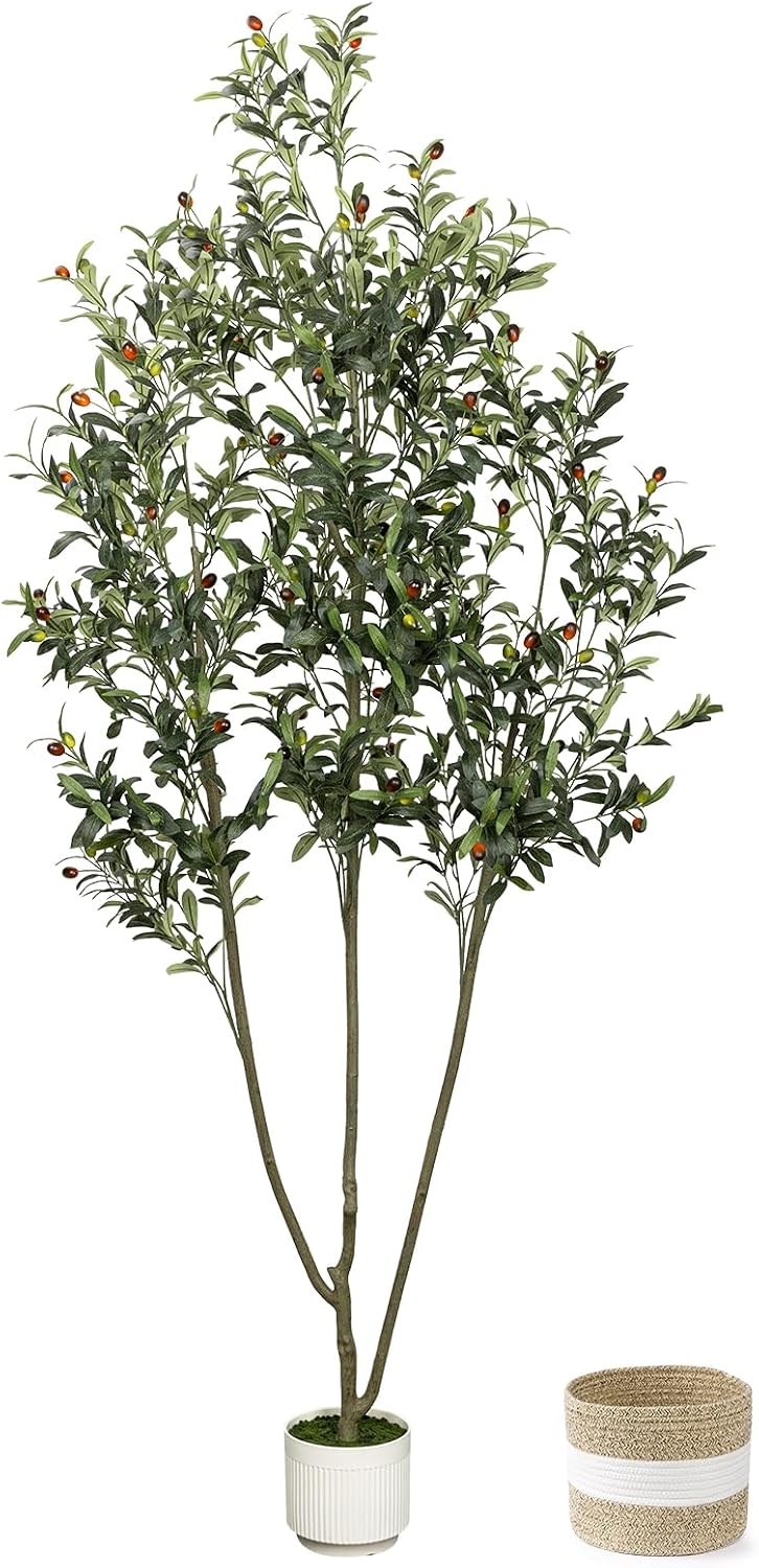 Artificial Olive Tree 6FT Faux Indoor with Planter&Cotton Basket
