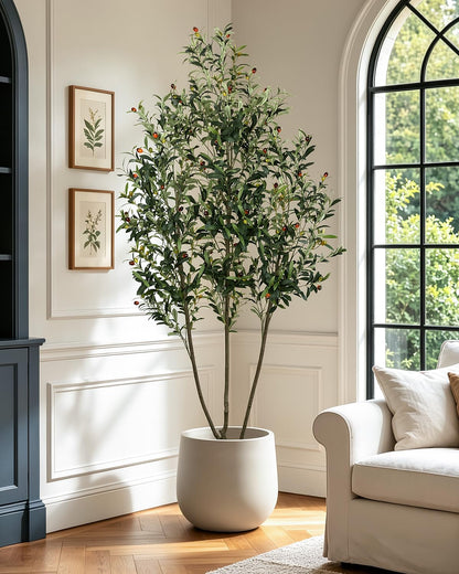 Artificial Olive Tree 6FT Faux Indoor with Planter&Cotton Basket
