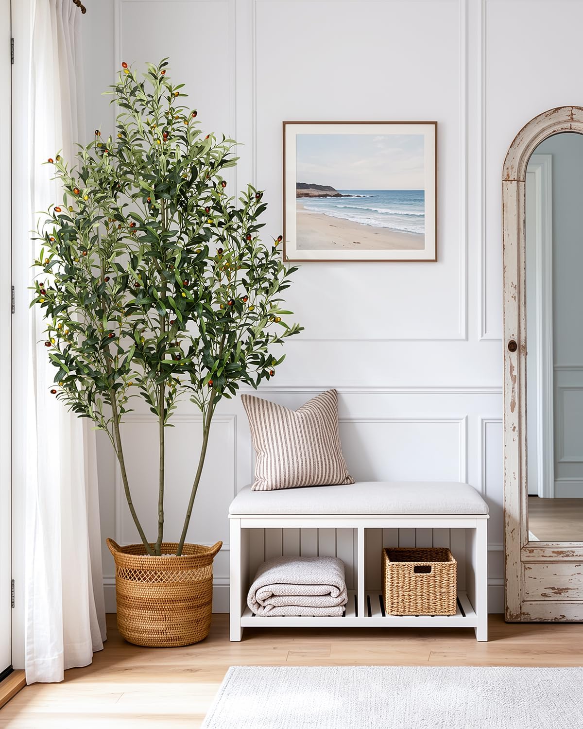 Artificial Olive Tree 6FT Faux Indoor with Planter&Cotton Basket