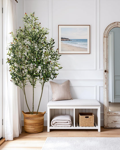 Artificial Olive Tree 6FT Faux Indoor with Planter&Cotton Basket