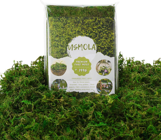 8OZ Fake Green Moss for Crafts, Terrariums, Fairy Gardens & Indoor Plants - Natural Looking Decorative Moss for Home Decor, Model Scenery & Plant Pot Filler (Realistic Green)