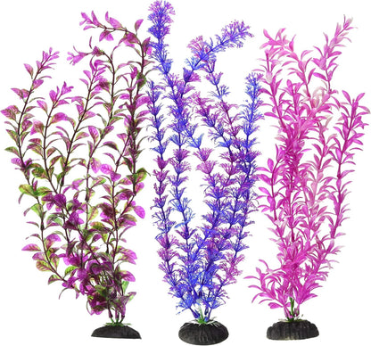 Aqua-Plants Plastic Aquarium 3 Piece Plant Bundle – Realistic Appearance and Gentle Texture – Green – 16” Height