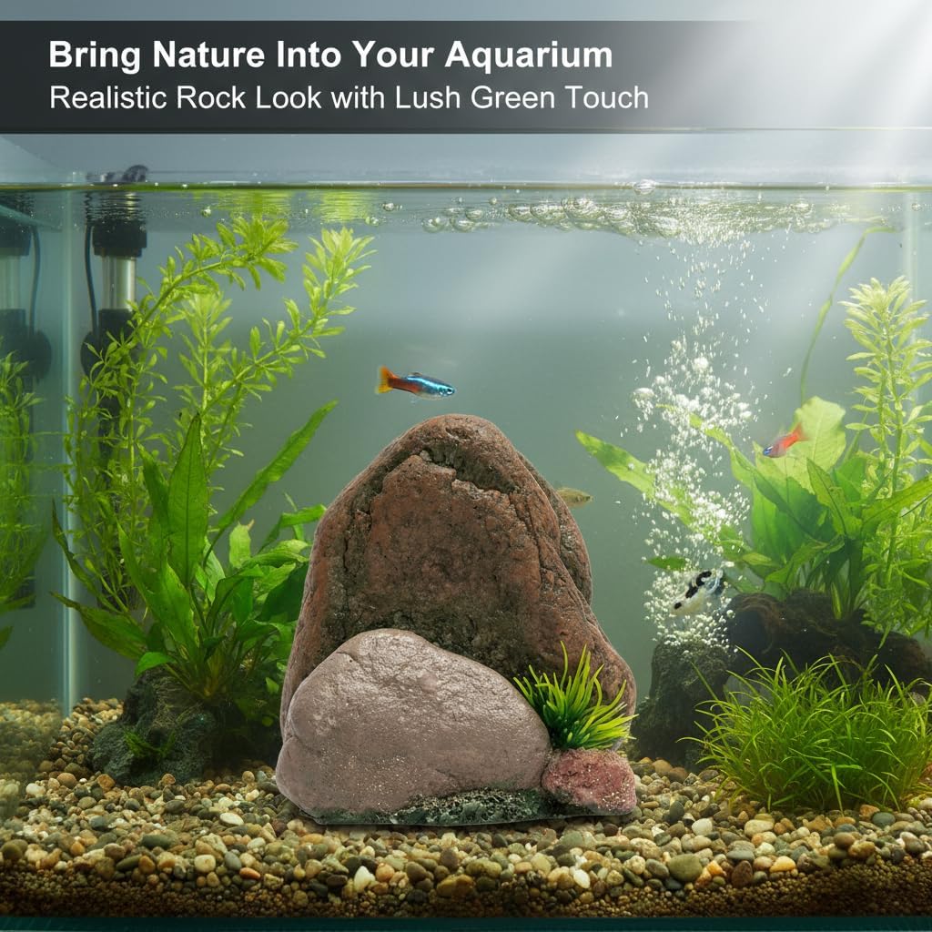 Small Aquarium Decor Rock, Resin Fish Tank Artificial Stone Ornament for Freshwater/Saltwater, Safe Landscape Hideout for Betta Fish, Goldfish and Aquatic Pets