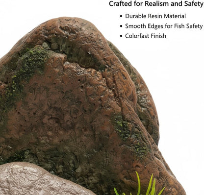 Small Aquarium Decor Rock, Resin Fish Tank Artificial Stone Ornament for Freshwater/Saltwater, Safe Landscape Hideout for Betta Fish, Goldfish and Aquatic Pets